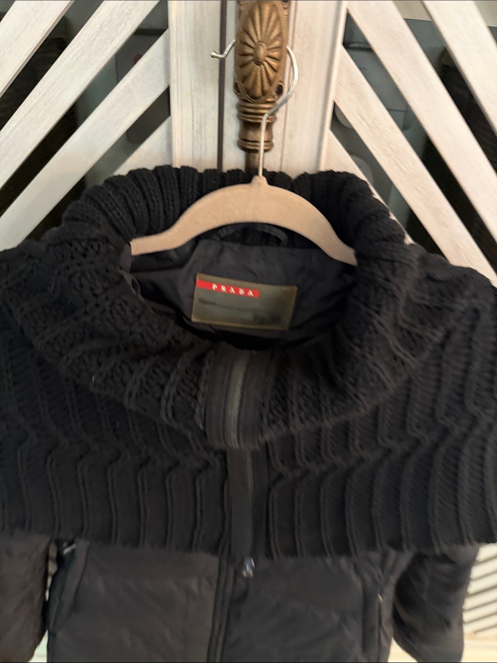 Prada Black Quilted Puffer with Knit Funnel Collar